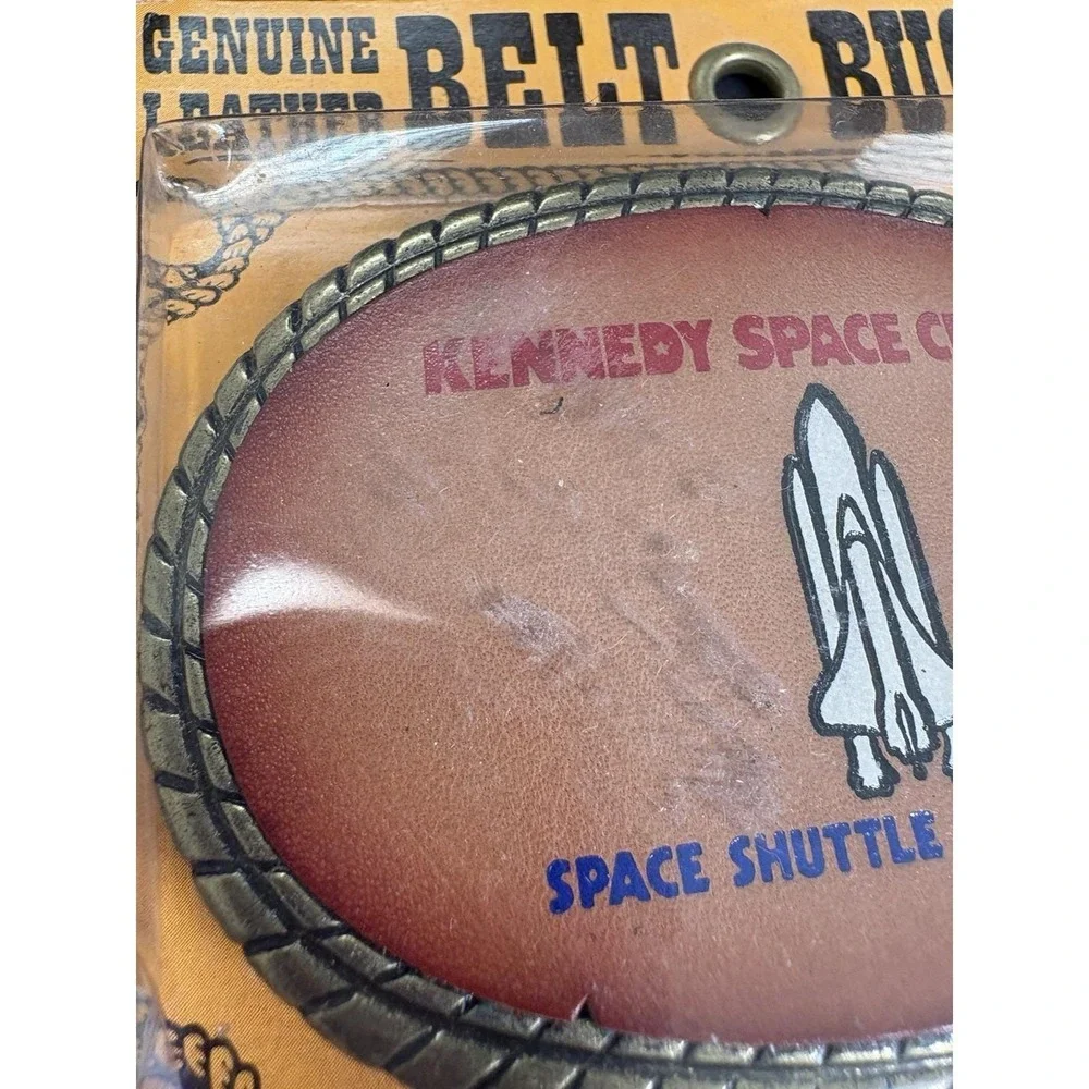 Vintage Kennedy Space Center Space Shuttle Leather Belt Buckle NOS Made USA